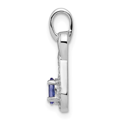 Sterling Silver Rhodium-Plated Tanzanite & Diamond Pendant