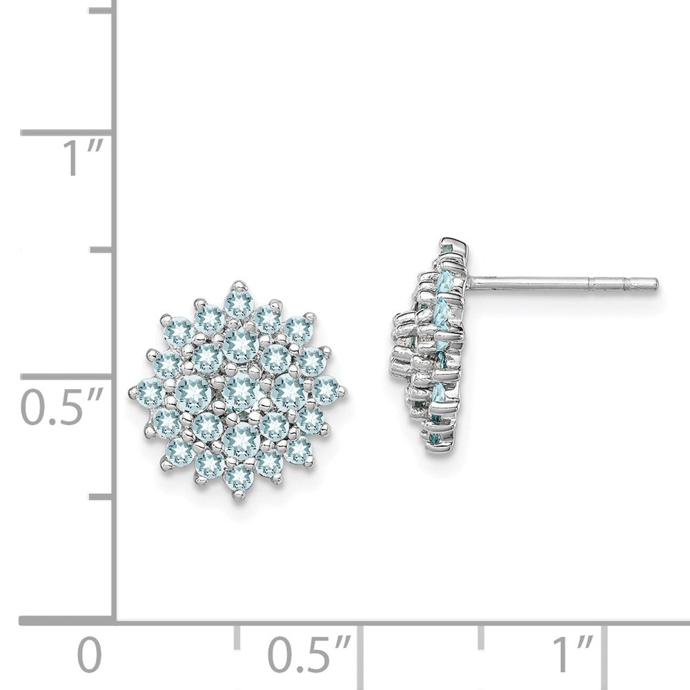 Sterling Silver Rhodium Plated Aquamarine Round Post Earrings