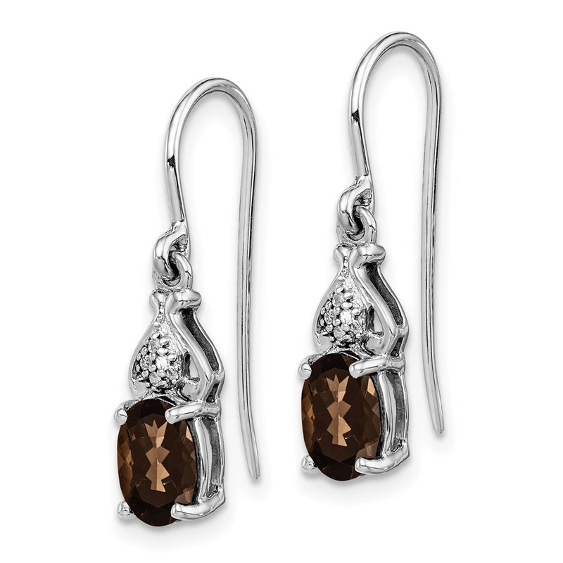 Sterling Silver Rhodium-Plated Diamond And Smoky Quartz Earrings
