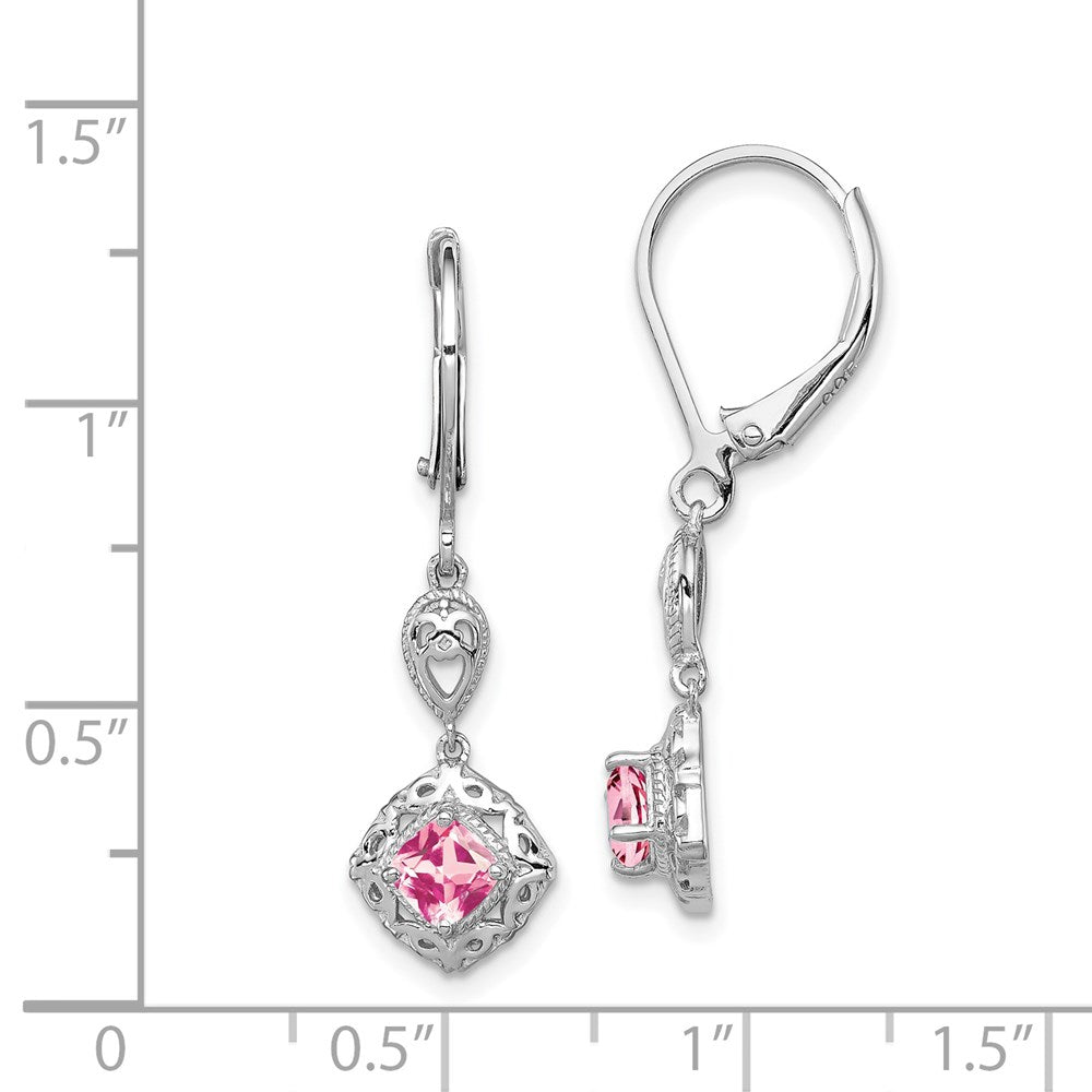 Sterling Silver Rhodium-Plated Pink Tourmaline Lever Back Earrings