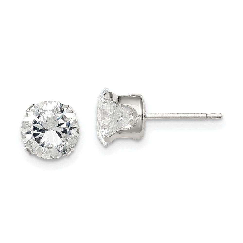 Sterling Silver 7mm Round Snap Set Cz Stud Earrings
