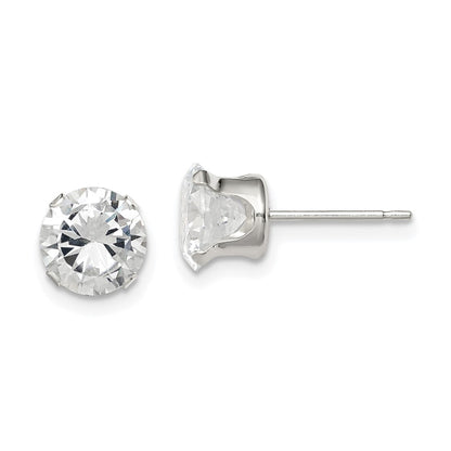 Sterling Silver 7mm Round Snap Set Cz Stud Earrings