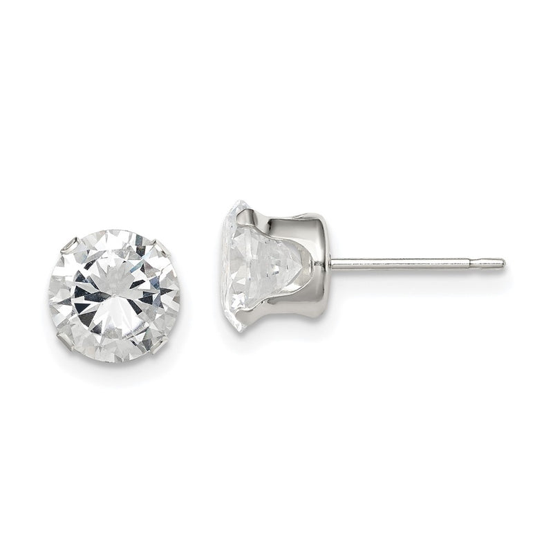 Sterling Silver 7mm Round Snap Set Cz Stud Earrings