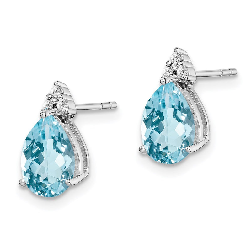 Sterling Silver Rhodium Plated Diamond And Blue Topaz Post Earrings