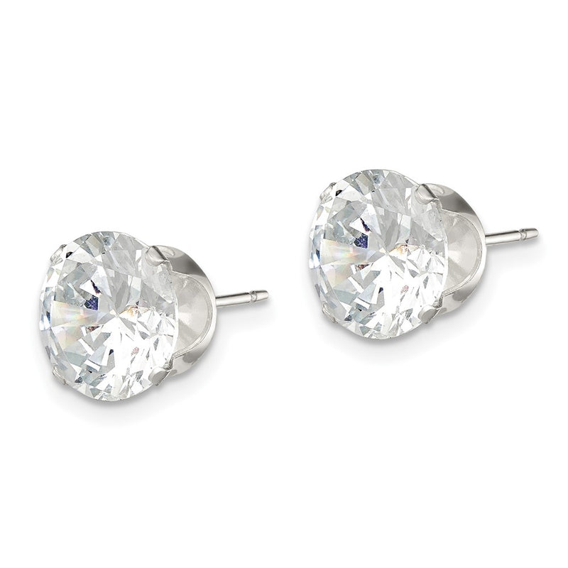 Sterling Silver 9mm Round Snap Set Cz Stud Earrings