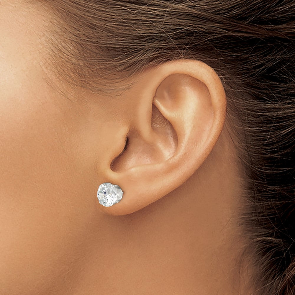 Sterling Silver 9mm Round Snap Set Cz Stud Earrings
