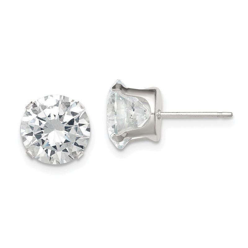 Sterling Silver 9mm Round Snap Set Cz Stud Earrings