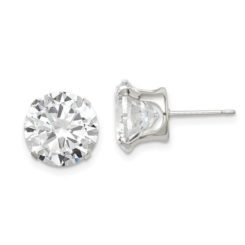 Sterling Silver 10mm Round Snap Set Cz Stud Earrings