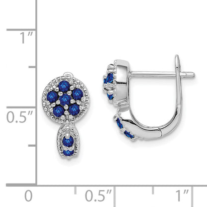 Sterling Silver Rhodium Plated With Sapphire Circle Hinged Earrings
