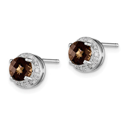 Sterling Silver Rhodium-Plated Diamond And Smoky Quartz Earrings