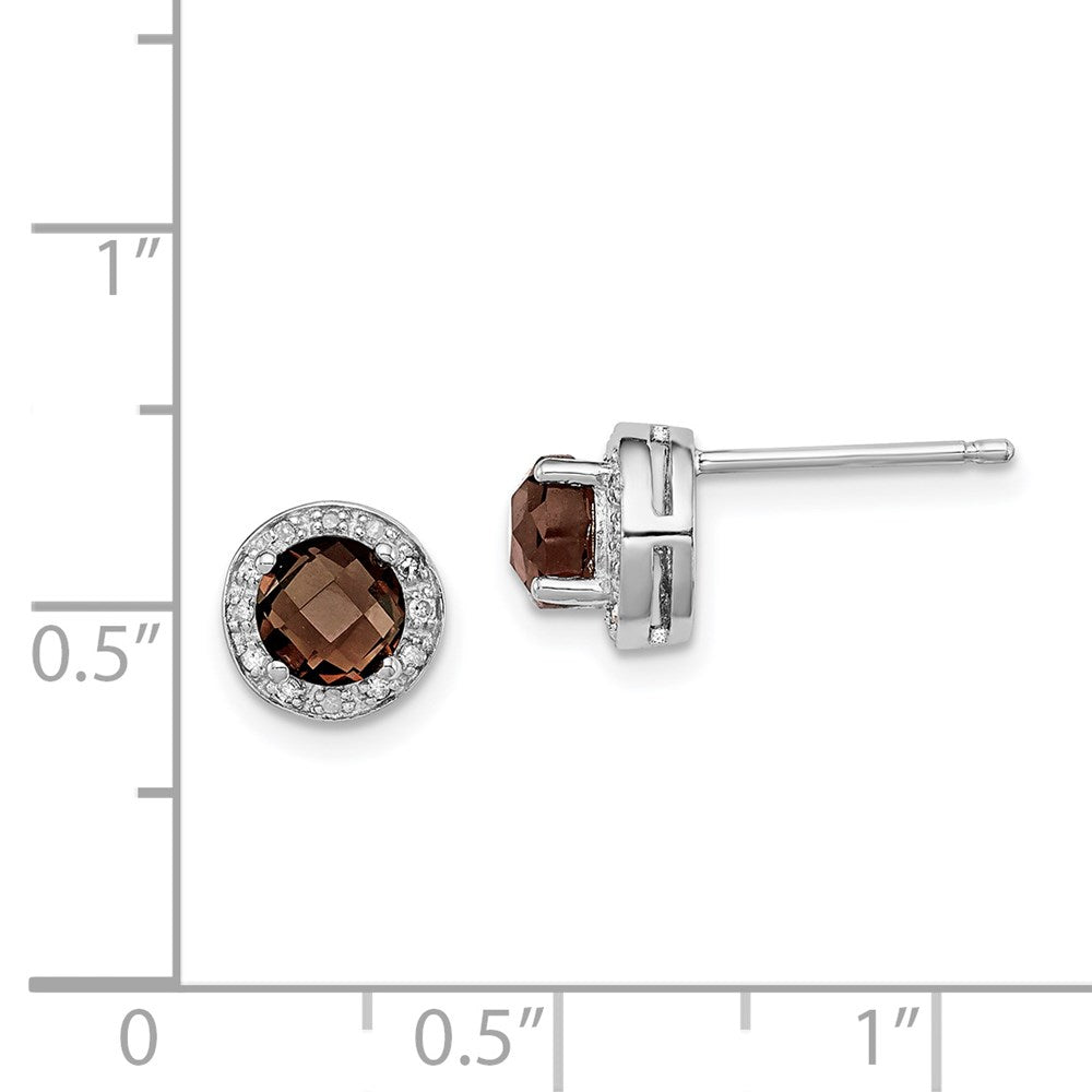 Sterling Silver Rhodium-Plated Diamond And Smoky Quartz Earrings