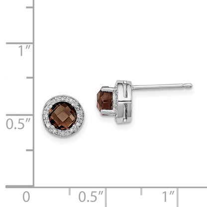 Sterling Silver Rhodium-Plated Diamond And Smoky Quartz Earrings