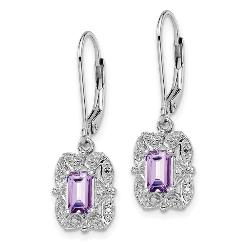 Sterling Silver Rhodium-Plated Diamond And Pink Quartz Earrings