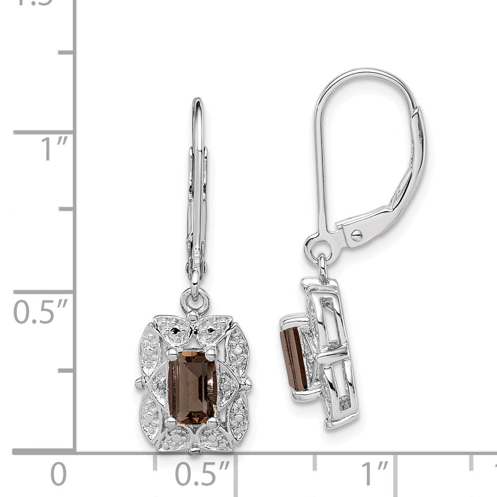 Sterling Silver Rhodium-Plated Diamond And Smoky Quartz Earrings