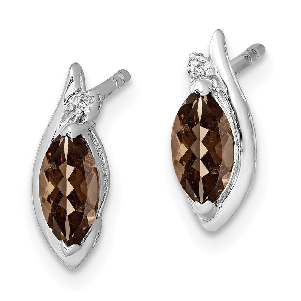 Sterling Silver Rhodium-Plated Diamond And Smoky Quartz Earrings
