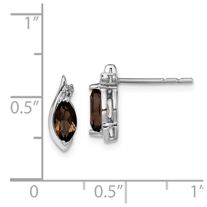 Sterling Silver Rhodium-Plated Diamond And Smoky Quartz Earrings