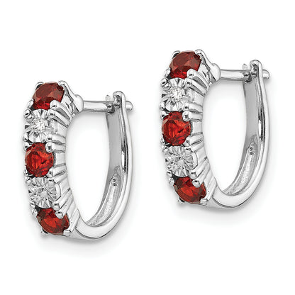 Sterling Silver Rhodium-Plated Garnet & Diamond Earrings
