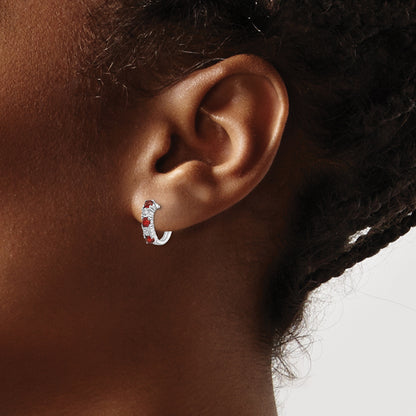 Sterling Silver Rhodium-Plated Garnet & Diamond Earrings