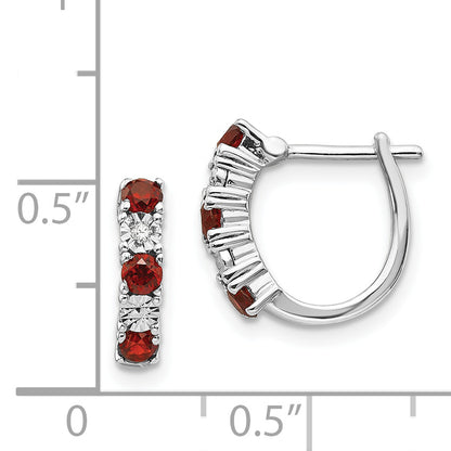 Sterling Silver Rhodium-Plated Garnet & Diamond Earrings