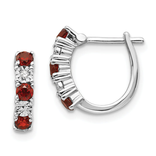 Sterling Silver Rhodium-Plated Garnet & Diamond Earrings