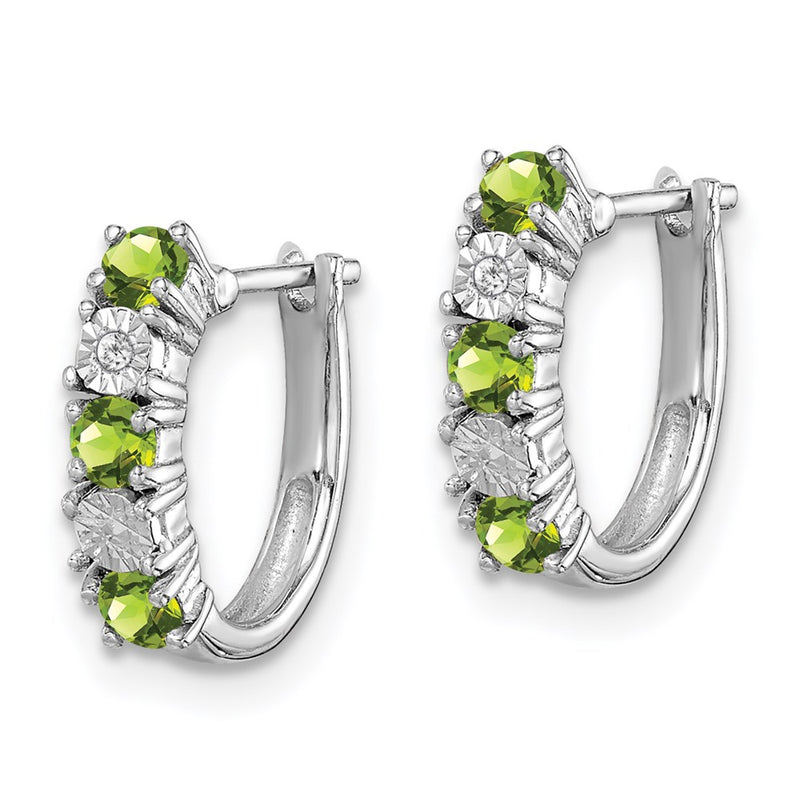 Sterling Silver Rhodium-Plated Peridot And Diamond Earrings