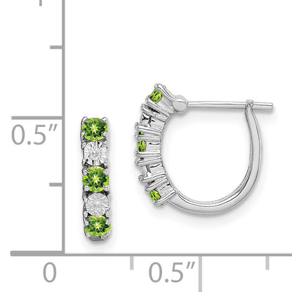 Sterling Silver Rhodium-Plated Peridot And Diamond Earrings