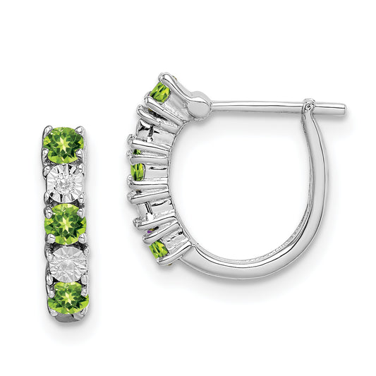 Sterling Silver Rhodium-Plated Peridot And Diamond Earrings