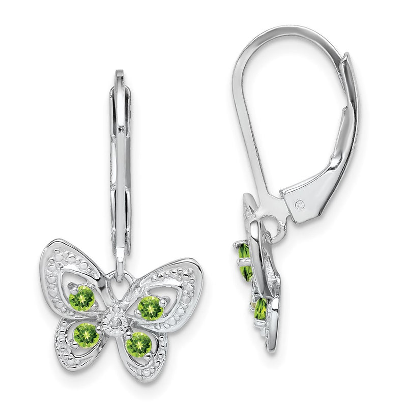 Sterling Silver Rhodium-Plated Peridot And Diamond Earrings