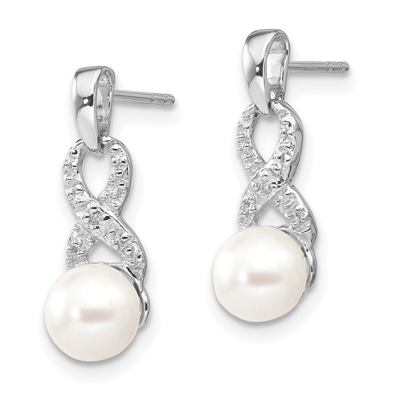 Sterling Silver Rhod Plated Diamond And Fw Cultured Pearl Post Ear