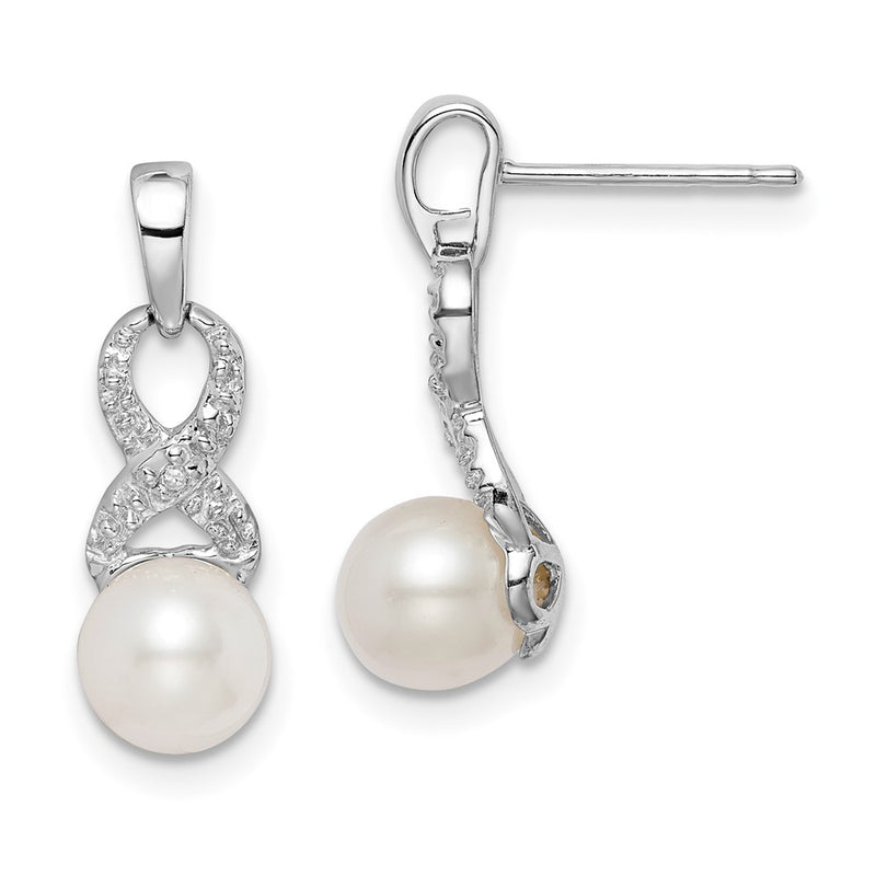 Sterling Silver Rhod Plated Diamond And Fw Cultured Pearl Post Ear