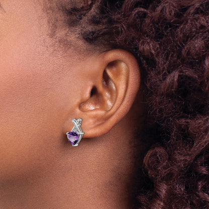 Sterling Silver Rhodium Plated Amethyst And White Topaz Post Earrings