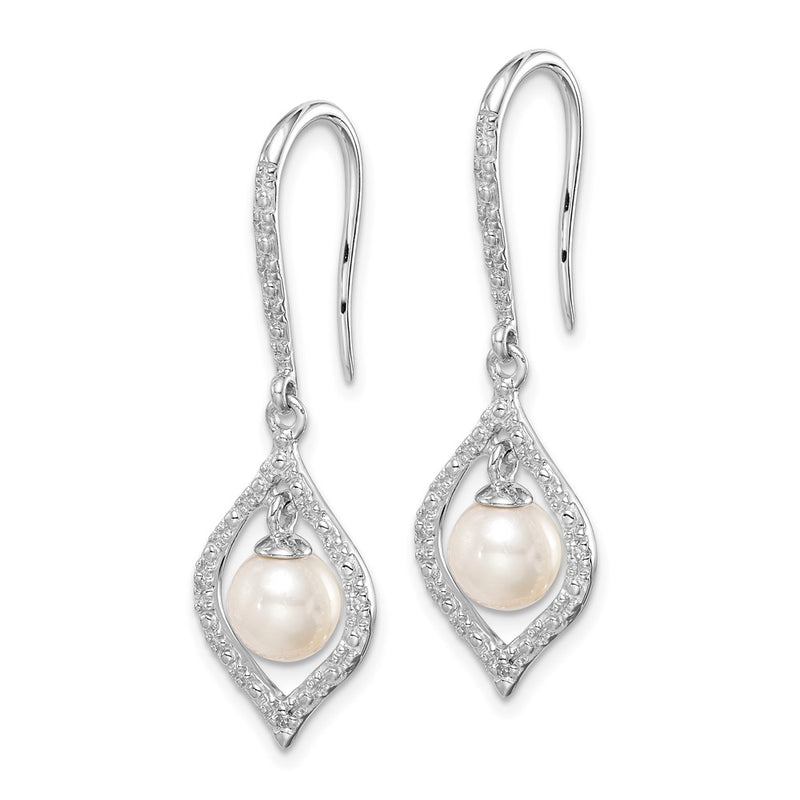 Sterling Silver Rhodium Plated Diamond And Fw Cultured Pearl Ear