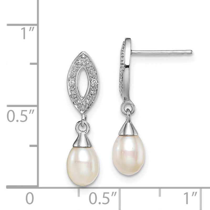 Sterling Silver Rhod Plated Diamond And Fw Cultured Pearl Post Ear