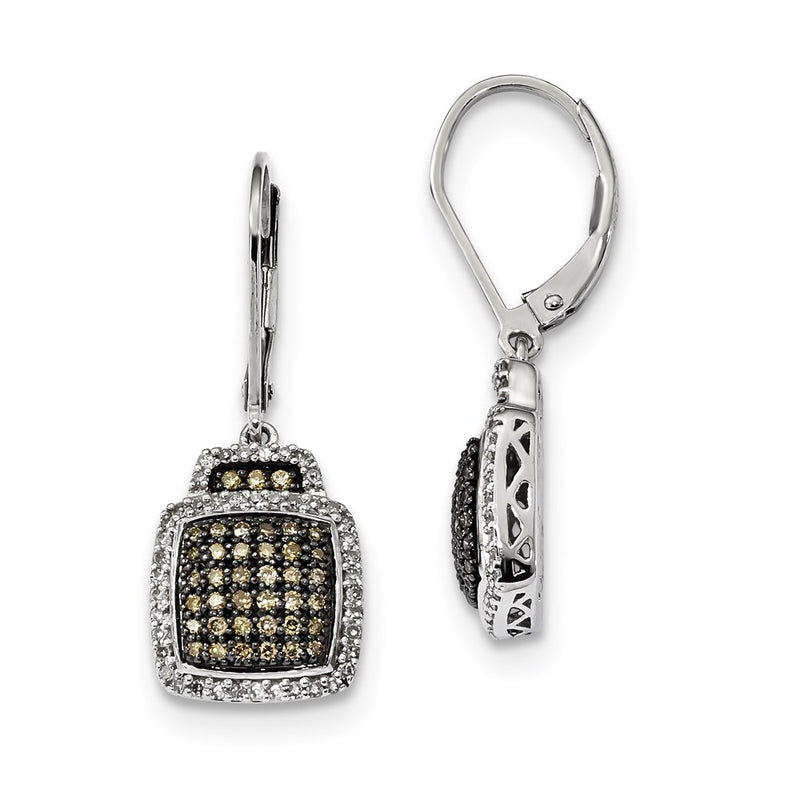 Sterling Silver Champagne Diamond Large Square Leverback Earrings