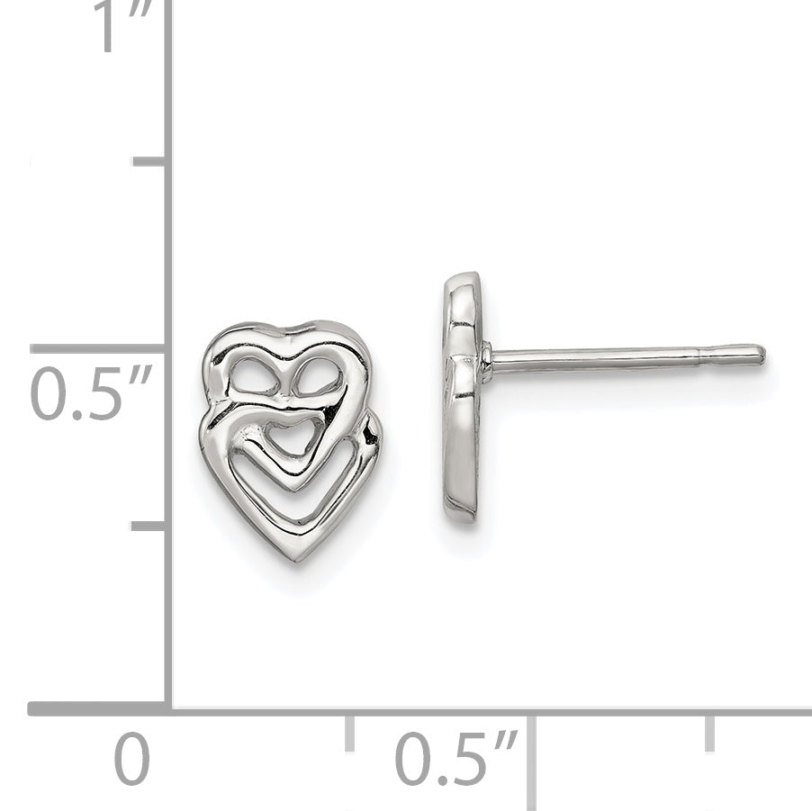 Sterling Silver Polished Double Open Heart Children'S Post Earrings
