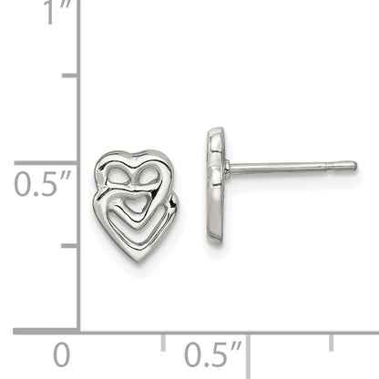 Sterling Silver Polished Double Open Heart Children'S Post Earrings