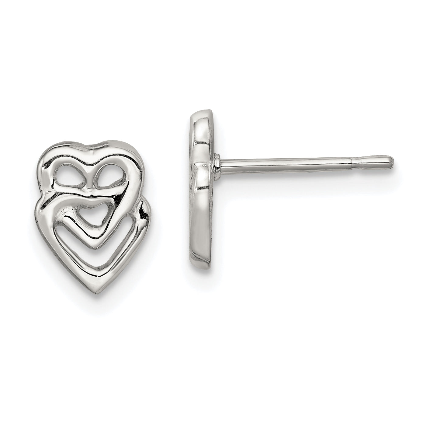 Sterling Silver Polished Double Open Heart Children'S Post Earrings