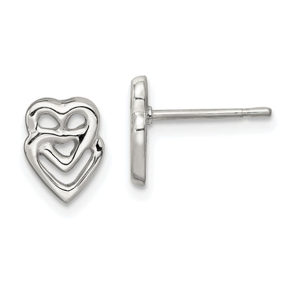 Sterling Silver Polished Double Open Heart Children'S Post Earrings