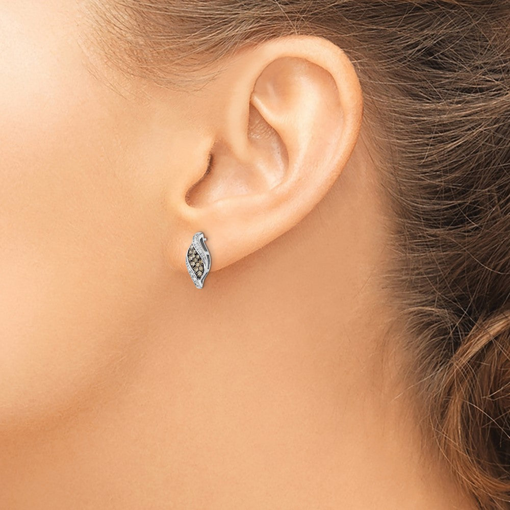 Sterling Silver White Night Rhodium-Plated Champagne And Diamond Fancy Marquise Post Earrings