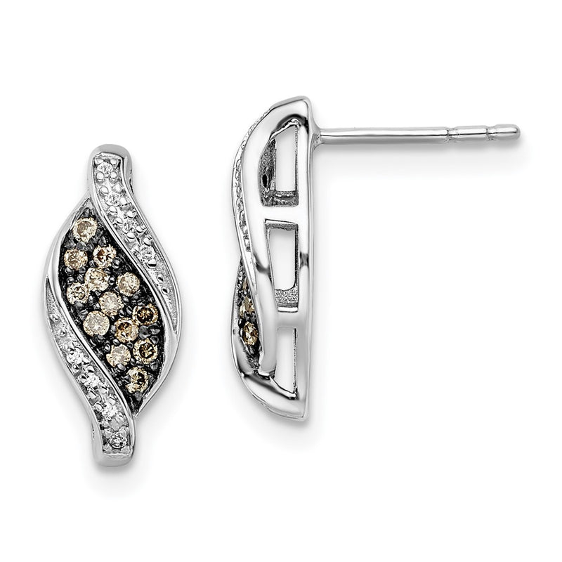 Sterling Silver White Night Rhodium-Plated Champagne And Diamond Fancy Marquise Post Earrings