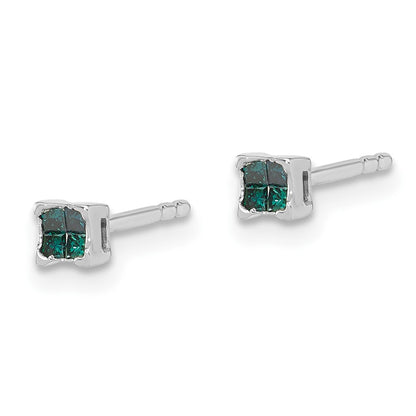 Sterling Silver White Night Rhodium-Plated Blue Diamond Post Stud Earrings