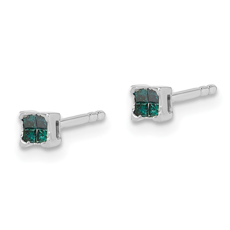 Sterling Silver White Night Rhodium-Plated Blue Diamond Post Stud Earrings