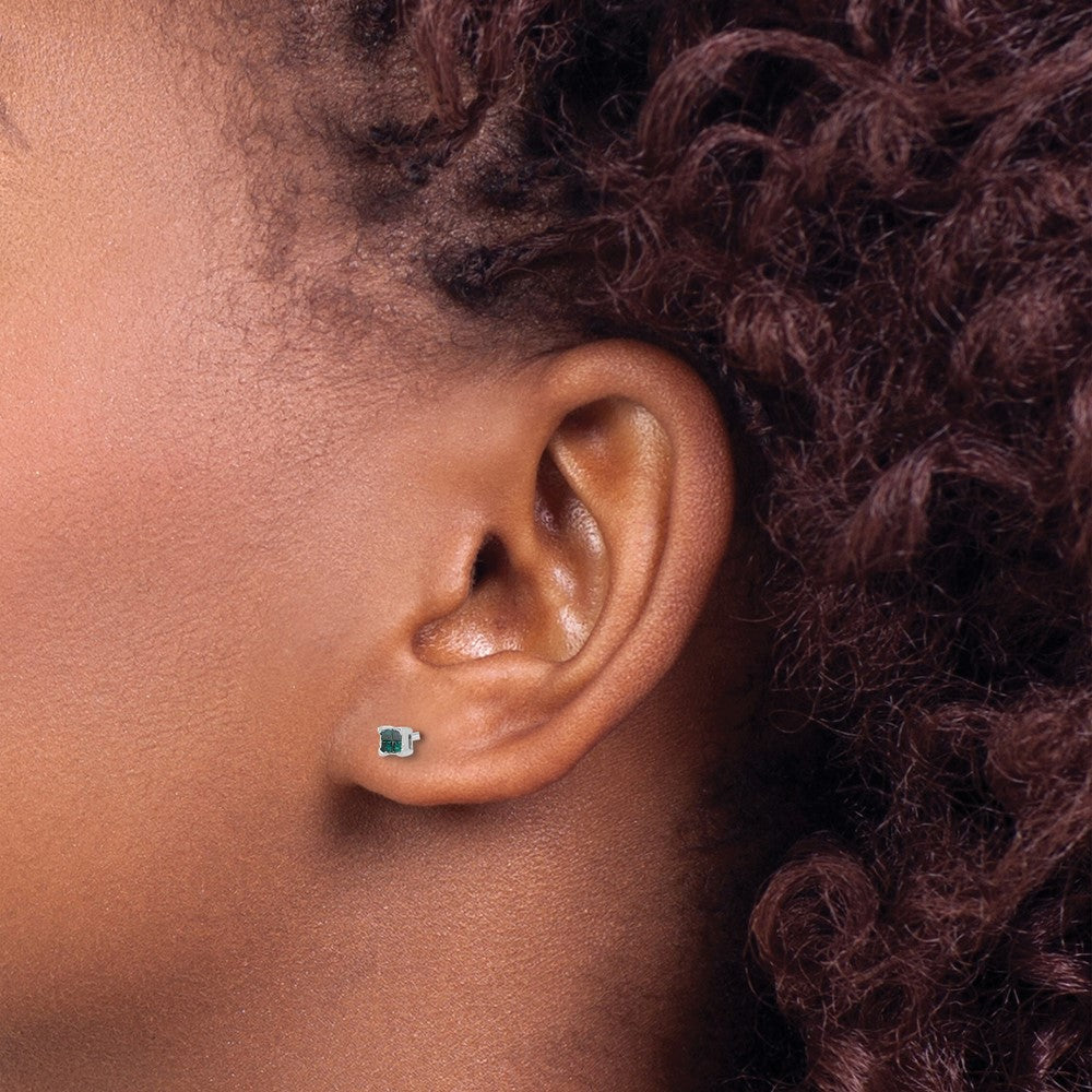 Sterling Silver White Night Rhodium-Plated Blue Diamond Post Stud Earrings