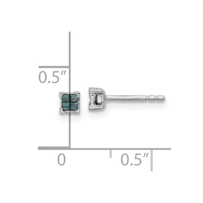 Sterling Silver White Night Rhodium-Plated Blue Diamond Post Stud Earrings