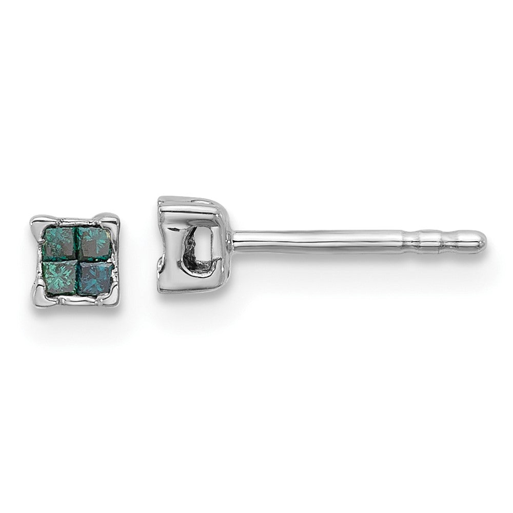 Sterling Silver White Night Rhodium-Plated Blue Diamond Post Stud Earrings