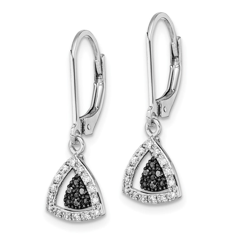 Sterling Silver White Night Rhodium-Plated Black And Diamond Dangle Leverback Earrings