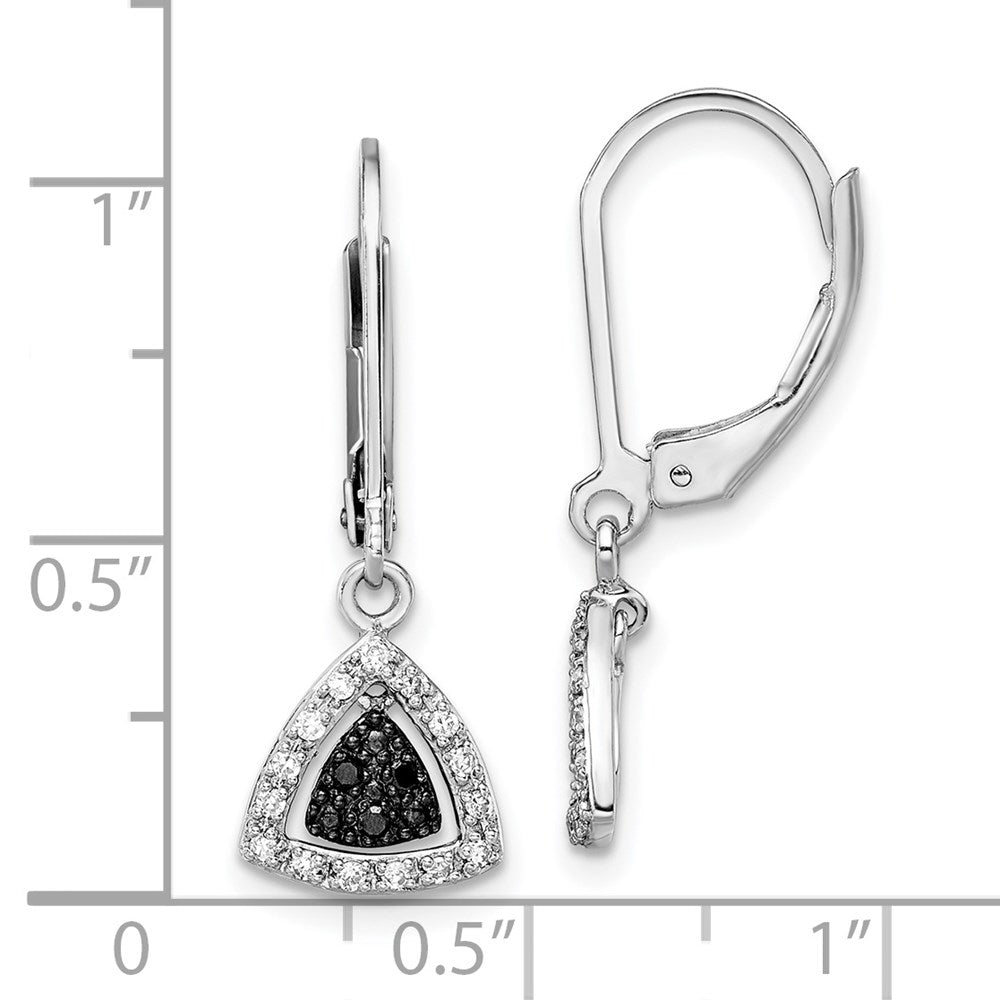 Sterling Silver White Night Rhodium-Plated Black And Diamond Dangle Leverback Earrings