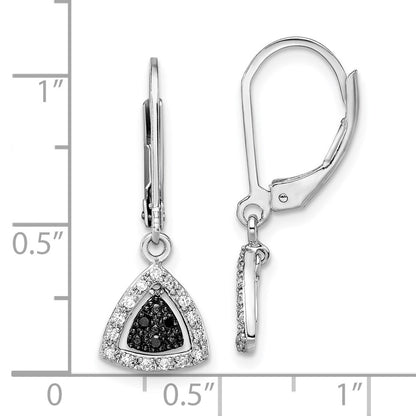 Sterling Silver White Night Rhodium-Plated Black And Diamond Dangle Leverback Earrings