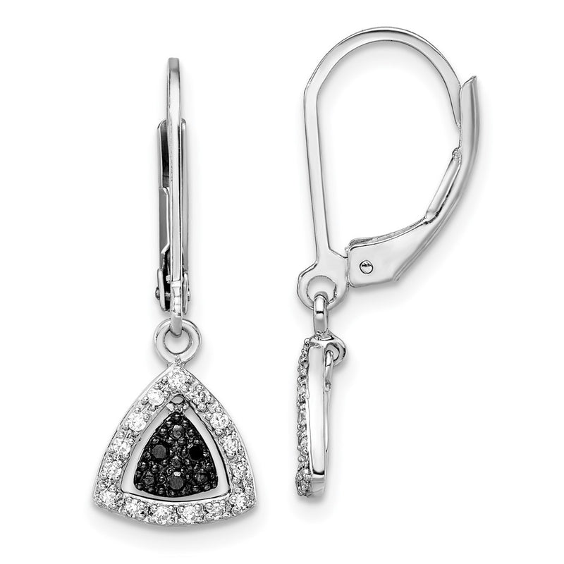 Sterling Silver White Night Rhodium-Plated Black And Diamond Dangle Leverback Earrings
