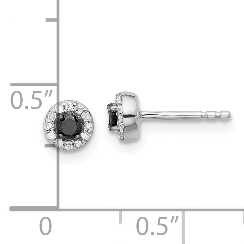 Sterling Silver White Night Rhodium-Plated Black And Diamond Circle Stud Post Earrings